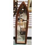 Pointed arch shaped pine framed mirror, 102cm tall