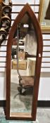 Pointed arch shaped pine framed mirror, 102cm tall