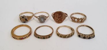 9ct gold ring, 1.5g approx., a 9ct gold St Christopher ring, 2.5g approx., a 9ct gold diamond and