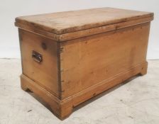 Vintage pine trunk, rectangular top, the whole raised on bracket feet, 92.5cm x 52cm