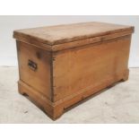 Vintage pine trunk, rectangular top, the whole raised on bracket feet, 92.5cm x 52cm