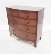 19th century mahogany bow-front chest of two short over three long drawers on bracket feet, 103cm