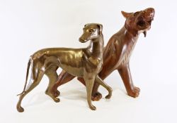 Bronze model of a greyhound and a wooden model of a tiger (2)