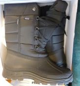 Pair of Trespass snow boots, UK size 12, and a box of DVD's