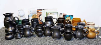 Collection of Prinknash pottery jugs and tankards, a Wedgwood 'Glen Mist' part dinner / tea