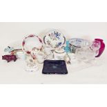 Fortnum & Mason pot, a Bath aqua glass vase and various other glass and china wares (1 box)