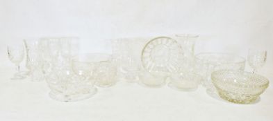 Art Deco topaz glass serving bowl and five dessert bowls, a Victorian cut glass vase together with