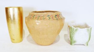 Studio pottery jardiniere signed J S and dated '85 to base together with a modern vase and a ceramic