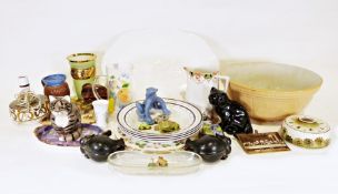 Jersey pottery table lamp, a Lyn Meadham studio pottery butter dish, assorted further china and