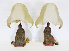Two bronze table lamps in the form of Chinese figures