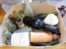 Collection of vintage glass bottles and pottery flagons to include Talbot & Co. Shepherd and