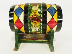 Painted Canalware barrel on stand