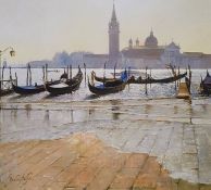 After Timothy Easton Framed print of a Venice river scene with gondolas