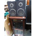 Sony stereo system and speakers in glazed wooden cabinet