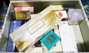 Two boxes of various perfumes and make-upCondition ReportAll perfume appears unused. The majority