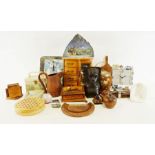 Carved hardwood sculpture of an African male, a Victorian tea canister, various board games and