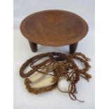 Wooden carved Kava mixing bowl with ceremonial attachments of white cowrie shells, with British