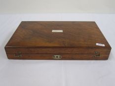 German mahogany cased geometry set with blue velvet lining, marked 'Precision E.O. Richter & Co',