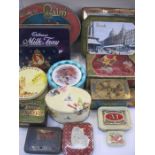 Various vintage tins to include 'Queen Elizabeth Coronation 2nd June 1953', 'Lakeland' colour