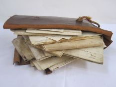 Leather album enclosing various Victorian documents, mainly various indentures and a few letters