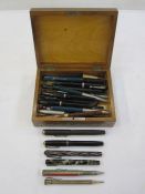 Assorted fountain pens and biros to include Swan, Eternal with 14ct gold nib, Parker fountain pen
