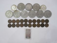 1921 US dollar, 2 x 1972 dollar, 1964 and 1965 half dollars, 6 British commemorative crowns,
