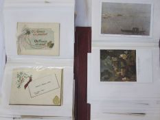 Album of early 20th century postcards and greetings cards and a scrapbook of postcards, various