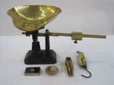 Set of Fairbanks copper grocers scales, pat'd. Feb 26.1895, 22cm high, Excelsior Improved spring