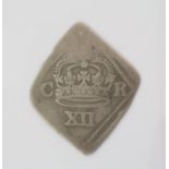 Charles I 1625-49 shilling, Newark besieged 1645, on a rhombus shaped flan from silver plate, C to