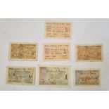 Jersey Occupation currency- £1, 3x 2 shillings, 2x six pence, 1x 1 shilling (7)