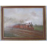 John Mace (20th century school)  Oil on board Study of a train on tracks, 'M.R 1870', initialled