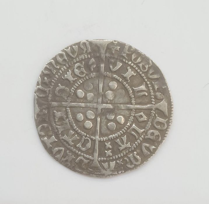 Henry VI 1422-61 pinecone-mascle groat mint mark cross patonce 1427-34, coin cracked 3/4 of the coin - Image 2 of 2