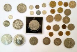 Victorian worn silver coins with later coinage together with commemorative and world coins