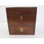 19th century mahogany cased apothecary chest with hinged lid enclosing various fitted glass bottles,