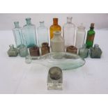 Assorted glass and stoneware bottles, clear and coloured (1 box)