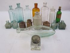 Assorted glass and stoneware bottles, clear and coloured (1 box)