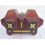 Tramp Art box in black and red with yellow stars and decoration, 28cm high