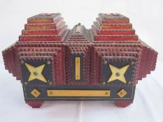 Tramp Art box in black and red with yellow stars and decoration, 28cm high