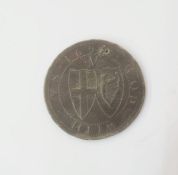 Interesting lot, stuck on lead, crown portrait of Oliver Cromwell (obverse) with reverse of common