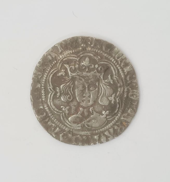 Henry VI 1422-61 pinecone-mascle groat mint mark cross patonce 1427-34, coin cracked 3/4 of the coin