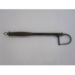 19th century telescopic fishing gaff with turned mahogany handle, 40cm long approx.