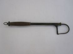 19th century telescopic fishing gaff with turned mahogany handle, 40cm long approx.