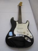 Squier Strat by Fender electric guitar with Emex European hard case, 100cm long approx.  Condition