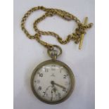 Omega military issue pocket watch with Arabic white enamel dial, subsidiary dial, marked to