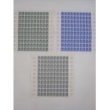 Three sheets of French stamps with full margins and sheet numbers of Marianne definitives (3)