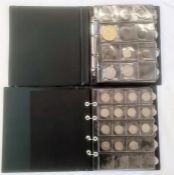 Two albums of coins including silver shillings, sixpences, together with commemoratives