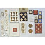 Box of various commemorative crowns, 1979 proof set and World coins