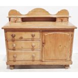Late 19th/early 20th century pine sideboard, the superstructure with shelf and two drawers above