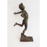 Giuseppe Renda (1859/62-1939), bronze figure of a boy, running, oval tablet to plinth base stamped