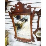 19th century mahogany fretwork carved wall mirror with rectangular plate, 88cm x 53cm